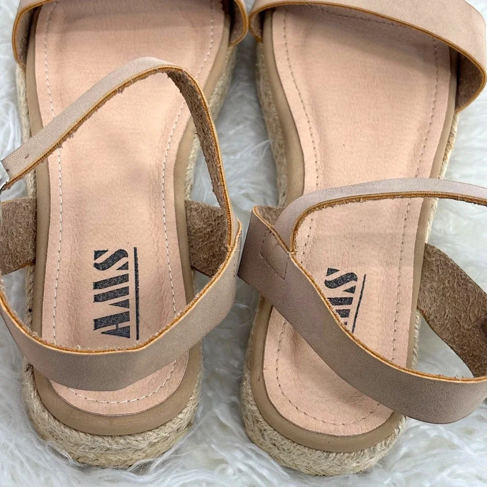 AMS Audrey Tan Espadrille Platform Sandals Women Size 8 Buckle‎ Neutral Summer